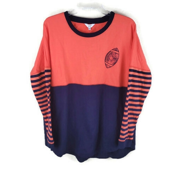 Crown Ivy Shirt Women M OrangeNavy Game Day Long‎ Sleeve French Terry Tee - Picture 1 of 13